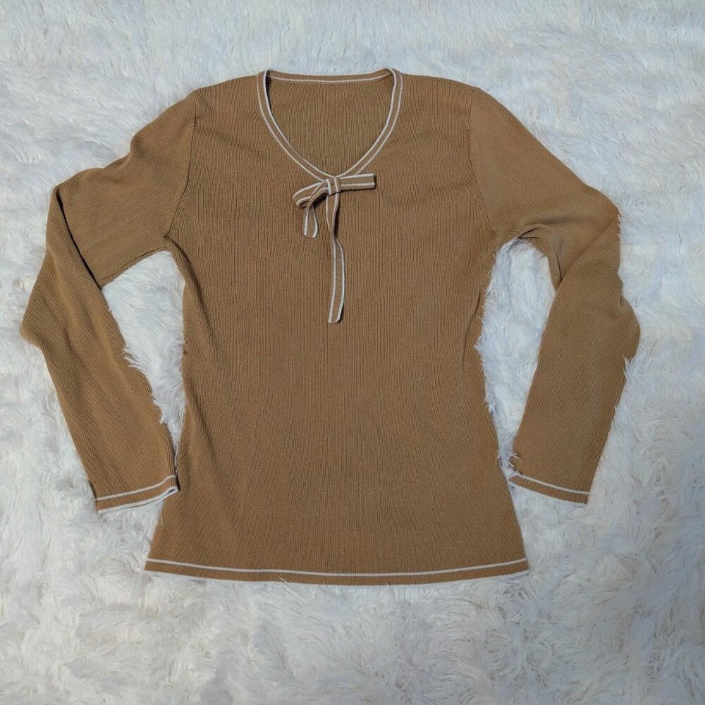 Tan long sleeve top with bow details